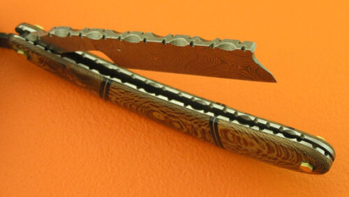 Damascus Folding Razor Knife Custom Handmade Damascus Steel Gentleman's Wet Shaving Grooming Straight Razor Knife With Mictra Handle Leather Sheaths 2113 - Image 5