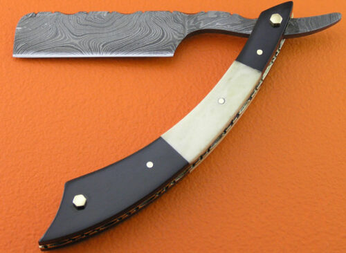 Damascus Folding Razor Custom Handmade Damascus Steel Hunting Knife Best Damascus Folding Razor Knife With Bone & Horn Handle Leather Sheaths 2114