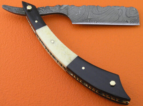 Damascus Folding Razor Custom Handmade Damascus Steel Hunting Knife Best Damascus Folding Razor Knife With Bone & Horn Handle Leather Sheaths 2114 - Image 3