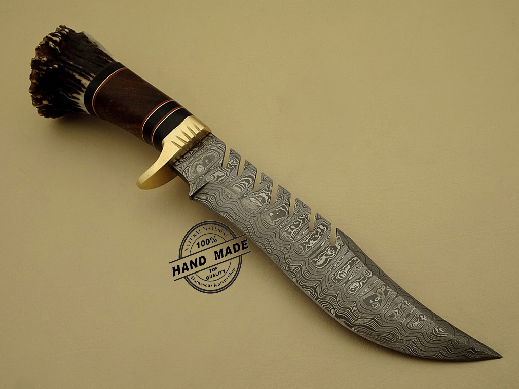 Stag NEW!! Bowie Knife Felt Lined Leather Sheath Quality Damascus 11in 