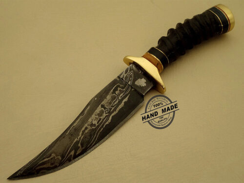 Damascus Skinner Knife Custom Handmade Damascus Steel Hunting Knife Best Skinner With Impala Horn Handle Leather Sheaths 1108