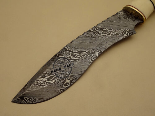 Damascus Bowie Knife Custom Handmade Damascus Steel Hunting Knife Best Damascus Bowie Knife With Camel Bone Handle Leather Sheaths 1111 - Image 3