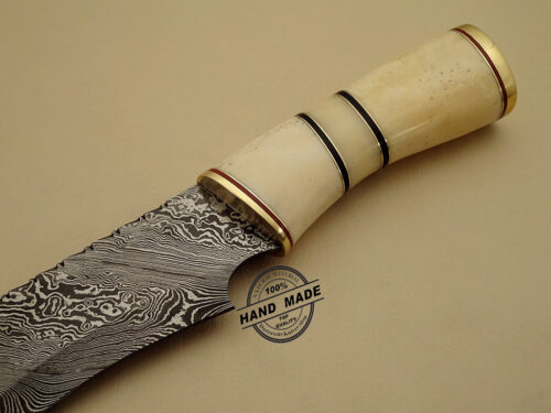 Damascus Bowie Knife Custom Handmade Damascus Steel Hunting Knife Best Damascus Bowie Knife With Camel Bone Handle Leather Sheaths 1111 - Image 4