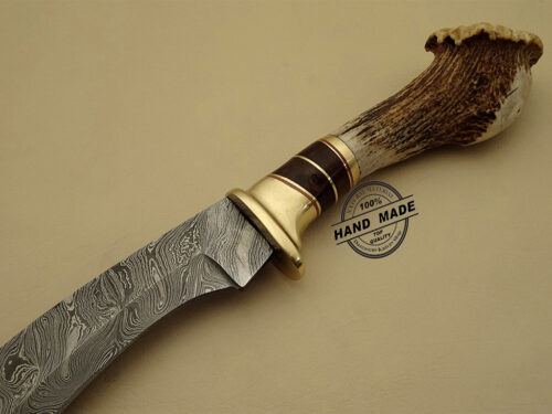 Damascus Kukuri Knife Custom Handmade Damascus Steel Hunting Best Damascus Kukuri Knife With Stag Handle Leather Sheaths 1105 - Image 4