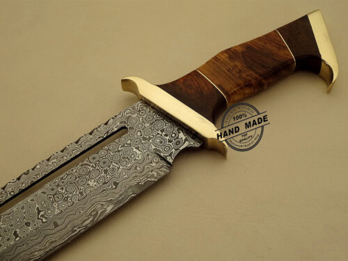 Best Damascus Rambo Bowie Knife Custom Handmade Damascus Steel Hunting Rambo Knife With Olive Wood Handle Leather Sheaths 1110 - Image 4