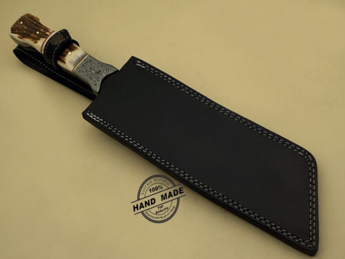 Damascus Bowie Knife Custom Handmade Damascus Steel Hunting Knife Best Damascus Bowie Knife With Stag Handle Leather Sheaths 1114 - Image 6