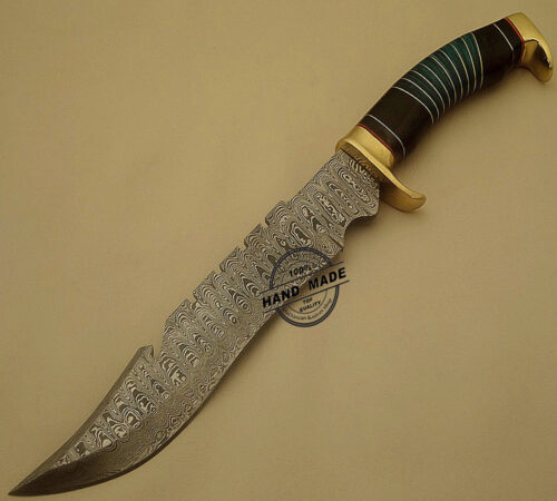 Best Damascus Bowie Knife Custom Handmade Damascus Steel Hunting Knife Beautiful Damascus Bowie Knife Great Work Handle With Leather Sheaths 1517
