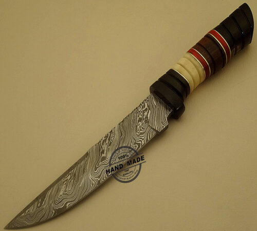 Beautiful Damascus Bowie Knife Custom Handmade Damascus Steel Hunting Knife New Damascus Bowie Knife With Bone & Horn Handle Leather Sheaths 1527