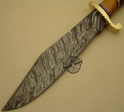 Damascus Bowie Knife Custom Handmade Damascus Steel Hunting Knife With Walnut & Olive Wood Handle Leather Sheaths 1510 - Image 3