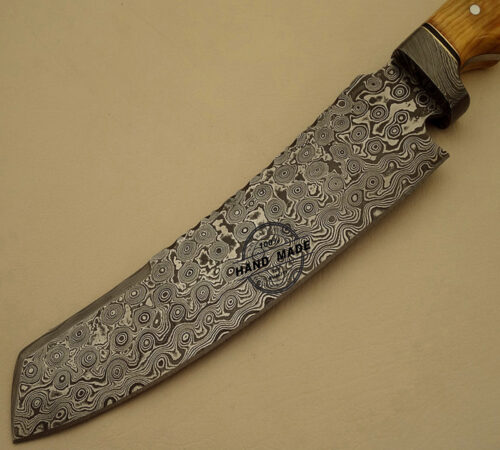 New Damascus Chef’s Knife Custom Handmade Damascus Steel Kitchen Knife Best Damascus Chef’s Knife With Olive Wood Handle Leather Sheaths 1208 - Image 3