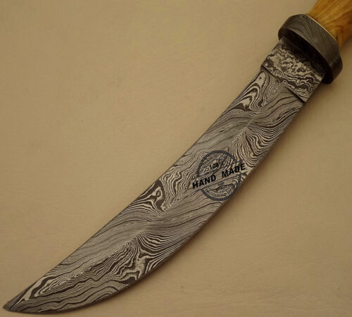 New Damascus Bowie Knife Custom Handmade Damascus Steel Professional Hunting Damascus Bowie Knife With Olive Wood Handle Leather Sheaths 1520 - Image 3
