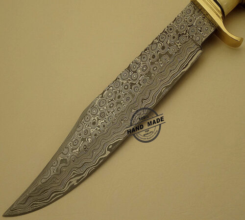 Professional Damascus Bowie Knife Custom Handmade Damascus Steel Hunting Knife Best Damascus Bowie Knife With Camel Bone Handle Leather Sheaths 1521 - Image 3