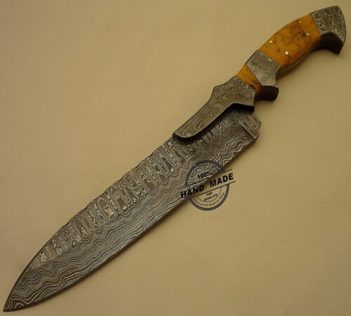 Damascus Bowie Knife Custom Handmade Damascus Steel Amazing Hunting Knife With Leather Sheaths 1522
