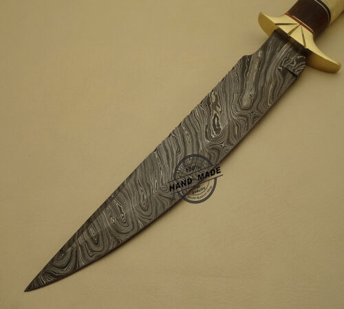Beautiful Damascus Bowie Knife Custom Handmade Damascus Steel Hunting Knife Professional Damascus Bowie Knife With Bone & Wood Handle Leather Sheaths 1523 - Image 3
