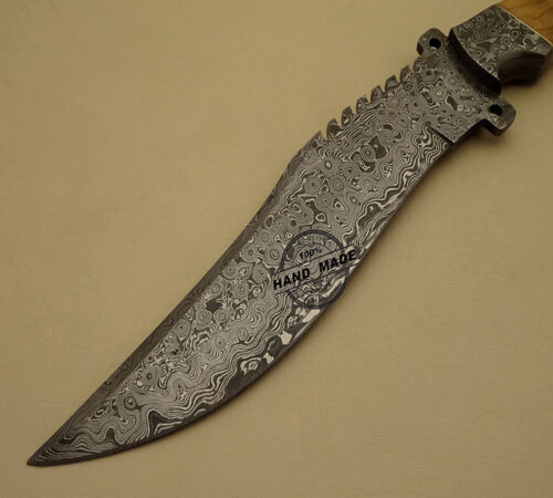 Damascus Bowie Knife Custom Handmade Damascus Steel Hunting Knife Best Damascus Bowie Knife With Olive Wood Handle Leather Sheaths 1524 - Image 5