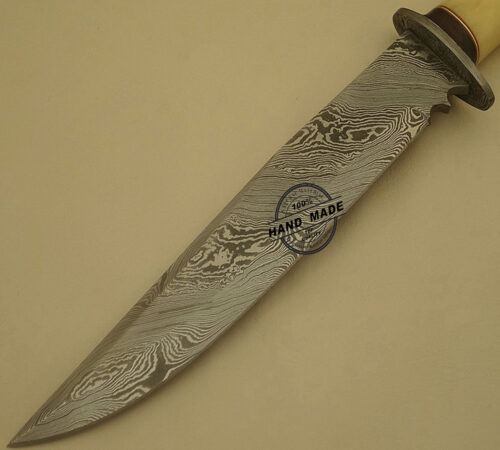 Damascus Bowie Knife Custom Handmade Damascus Steel Hunting Knife Best Damascus Bowie Knife With Camel Bone Handle Leather Sheaths 1532 - Image 3