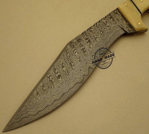 New Damascus Bowie Knife Custom Handmade Damascus Steel Hunting Knife Best Damascus Bowie Knife With Camel Bone Handle Leather Sheaths 1536 - Image 3