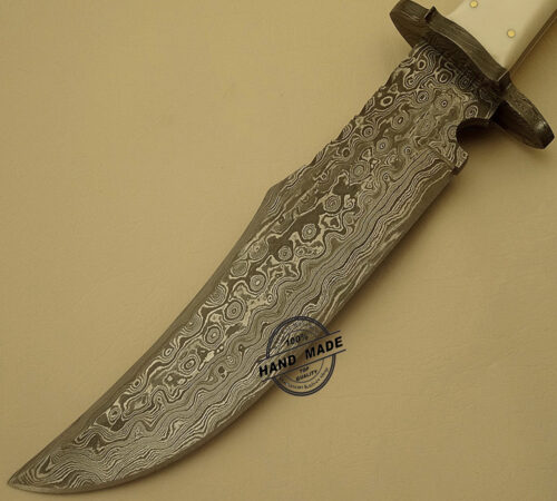 New Damascus Bowie Knife Custom Handmade Damascus Steel Hunting Knife Best Damascus Bowie Knife With Camel Bone Leather Sheaths 1508 - Image 3