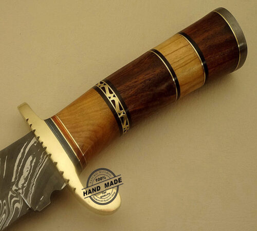 Damascus Bowie Knife Custom Handmade Damascus Steel Hunting Knife With Walnut & Olive Wood Handle Leather Sheaths 1510 - Image 4