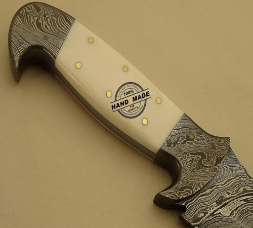 Amazing Damascus Bowie Knife Custom Handmade Damascus Steel Hunting Knife Beautiful Damascus Bowie Knife With White Camel Bone Leather Sheaths 1511 - Image 4