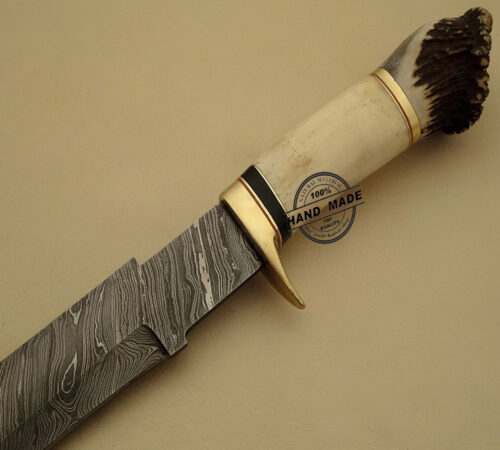 Beautiful Damascus Hunting Bowie Knife Custom Handmade Damascus Steel Hunting Knife With Stag & Camel Bone Handle Leather Sheaths 1512 - Image 4