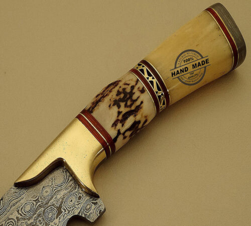 New Amazing Damascus Bowie Knife Custom Handmade Damascus Steel Hunting Knife Best Damascus Bowie Knife With Stag & Bone Handle Leather Sheaths 1513 - Image 4