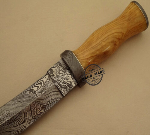 New Damascus Bowie Knife Custom Handmade Damascus Steel Professional Hunting Damascus Bowie Knife With Olive Wood Handle Leather Sheaths 1520 - Image 4