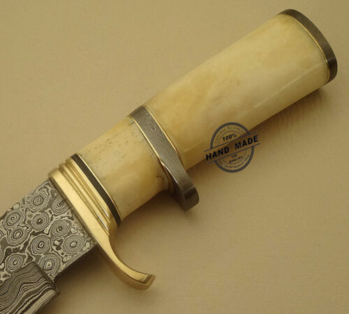 Professional Damascus Bowie Knife Custom Handmade Damascus Steel Hunting Knife Best Damascus Bowie Knife With Camel Bone Handle Leather Sheaths 1521 - Image 4