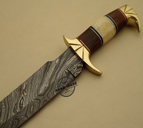 Beautiful Damascus Bowie Knife Custom Handmade Damascus Steel Hunting Knife Professional Damascus Bowie Knife With Bone & Wood Handle Leather Sheaths 1523 - Image 4