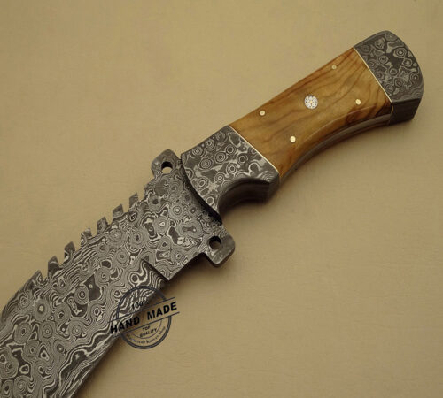 Damascus Bowie Knife Custom Handmade Damascus Steel Hunting Knife Best Damascus Bowie Knife With Olive Wood Handle Leather Sheaths 1524 - Image 4