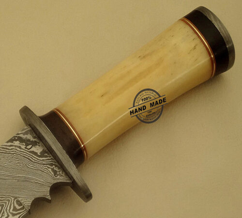 Damascus Bowie Knife Custom Handmade Damascus Steel Hunting Knife Best Damascus Bowie Knife With Camel Bone Handle Leather Sheaths 1532 - Image 4