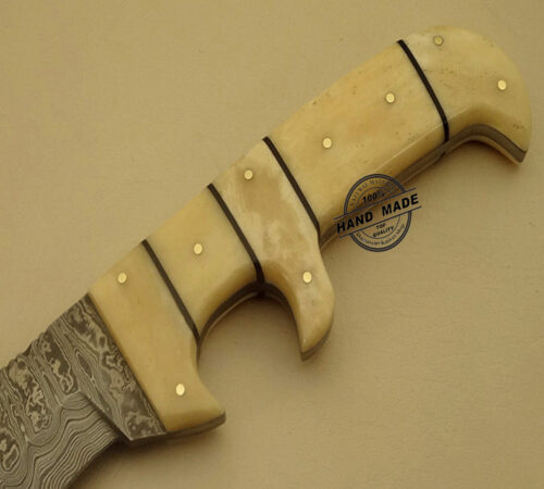 New Damascus Bowie Knife Custom Handmade Damascus Steel Hunting Knife Best Damascus Bowie Knife With Camel Bone Handle Leather Sheaths 1536 - Image 4