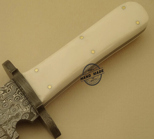 New Damascus Bowie Knife Custom Handmade Damascus Steel Hunting Knife Best Damascus Bowie Knife With Camel Bone Leather Sheaths 1508 - Image 4