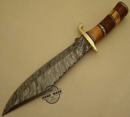Damascus Bowie Knife Custom Handmade Damascus Steel Hunting Knife With Walnut & Olive Wood Handle Leather Sheaths 1510 - Image 5