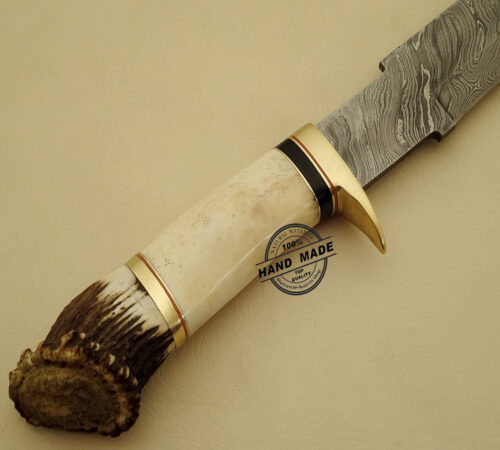 Beautiful Damascus Hunting Bowie Knife Custom Handmade Damascus Steel Hunting Knife With Stag & Camel Bone Handle Leather Sheaths 1512 - Image 5