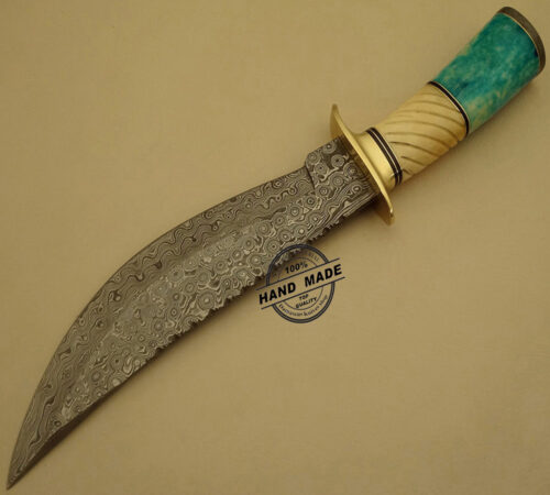 Amazing Damascus Bowie Knife Custom Handmade Damascus Steel Hunting Knife Best Damascus Bowie Knife With Camel Bone Handle Leather Sheaths 1515 - Image 5