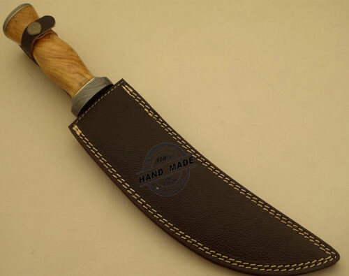 New Damascus Bowie Knife Custom Handmade Damascus Steel Professional Hunting Damascus Bowie Knife With Olive Wood Handle Leather Sheaths 1520 - Image 5