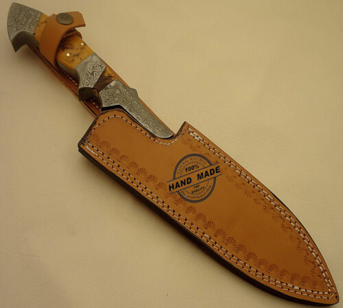 Damascus Bowie Knife Custom Handmade Damascus Steel Amazing Hunting Knife With Leather Sheaths 1522 - Image 5