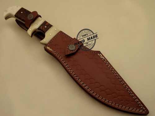 New Damascus Hunting Bowie Knife Custom Handmade Damascus Steel Hunting Knife New Damascus Bowie Knife With Walnut Wood Handle Leather Sheaths 1514 - Image 6