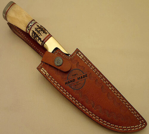 New Amazing Damascus Bowie Knife Custom Handmade Damascus Steel Hunting Knife Best Damascus Bowie Knife With Stag & Bone Handle Leather Sheaths 1513 - Image 6
