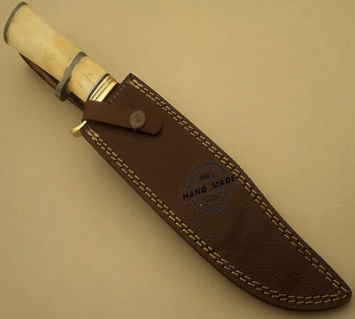 Professional Damascus Bowie Knife Custom Handmade Damascus Steel Hunting Knife Best Damascus Bowie Knife With Camel Bone Handle Leather Sheaths 1521 - Image 6