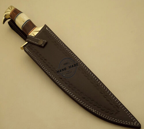 Beautiful Damascus Bowie Knife Custom Handmade Damascus Steel Hunting Knife Professional Damascus Bowie Knife With Bone & Wood Handle Leather Sheaths 1523 - Image 6