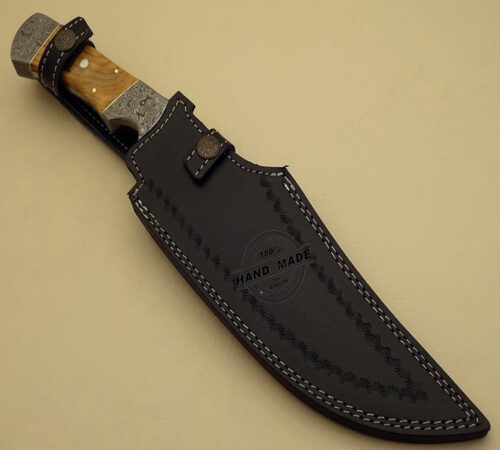 Damascus Bowie Knife Custom Handmade Damascus Steel Hunting Knife Best Damascus Bowie Knife With Olive Wood Handle Leather Sheaths 1524 - Image 6