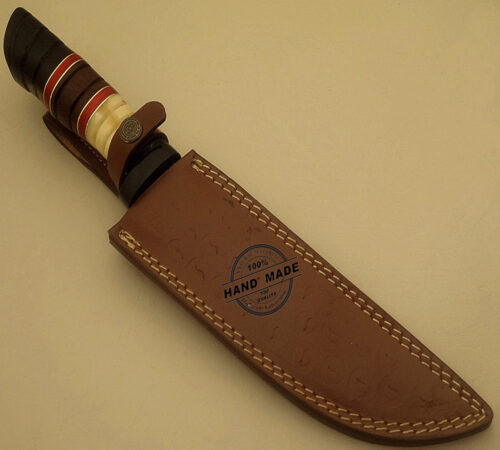 Beautiful Damascus Bowie Knife Custom Handmade Damascus Steel Hunting Knife New Damascus Bowie Knife With Bone & Horn Handle Leather Sheaths 1527 - Image 6