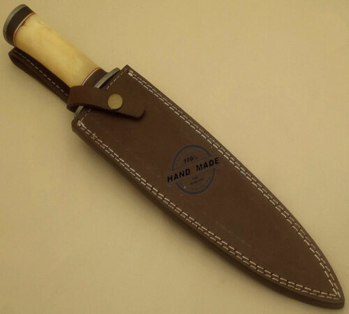 Damascus Bowie Knife Custom Handmade Damascus Steel Hunting Knife Best Damascus Bowie Knife With Camel Bone Handle Leather Sheaths 1532 - Image 6