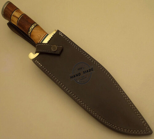 Damascus Bowie Knife Custom Handmade Damascus Steel Hunting Knife With Walnut & Olive Wood Handle Leather Sheaths 1510 - Image 7