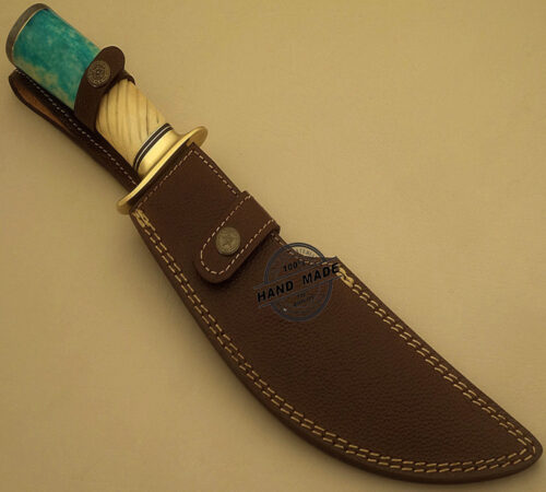 Amazing Damascus Bowie Knife Custom Handmade Damascus Steel Hunting Knife Best Damascus Bowie Knife With Camel Bone Handle Leather Sheaths 1515 - Image 7