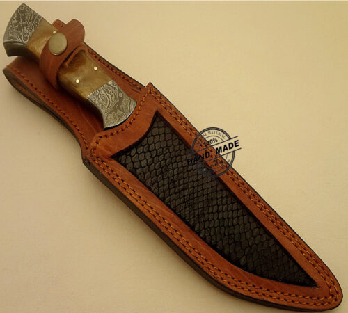 Damascus Bowie Knife Custom Handmade Damascus Steel Hunting Knife Best Damascus Bowie Knife With Colored Bone Handle Leather Sheaths 1531 - Image 6