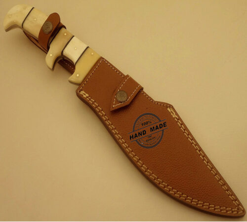 New Damascus Bowie Knife Custom Handmade Damascus Steel Hunting Knife Best Damascus Bowie Knife With Camel Bone Handle Leather Sheaths 1536 - Image 7