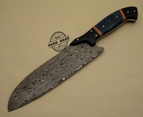 Damascus Kitchen Knife Custom Handmade Damascus Steel Kitchen Knife Best Damascus Chef’s Knife With Leather Sheaths 1201
